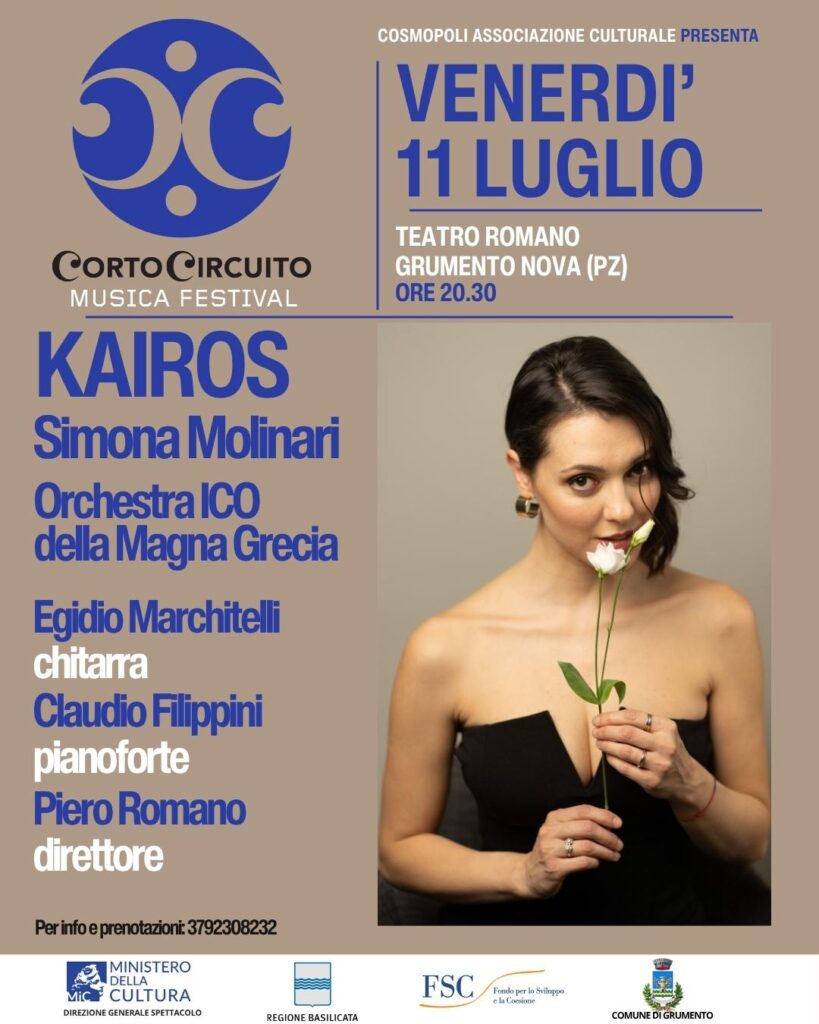 Simona Molinari in concerto al Teatro Romano di Grumento Nova con Orchestra ICO Magna Grecia – evento Kairos, luglio 2025