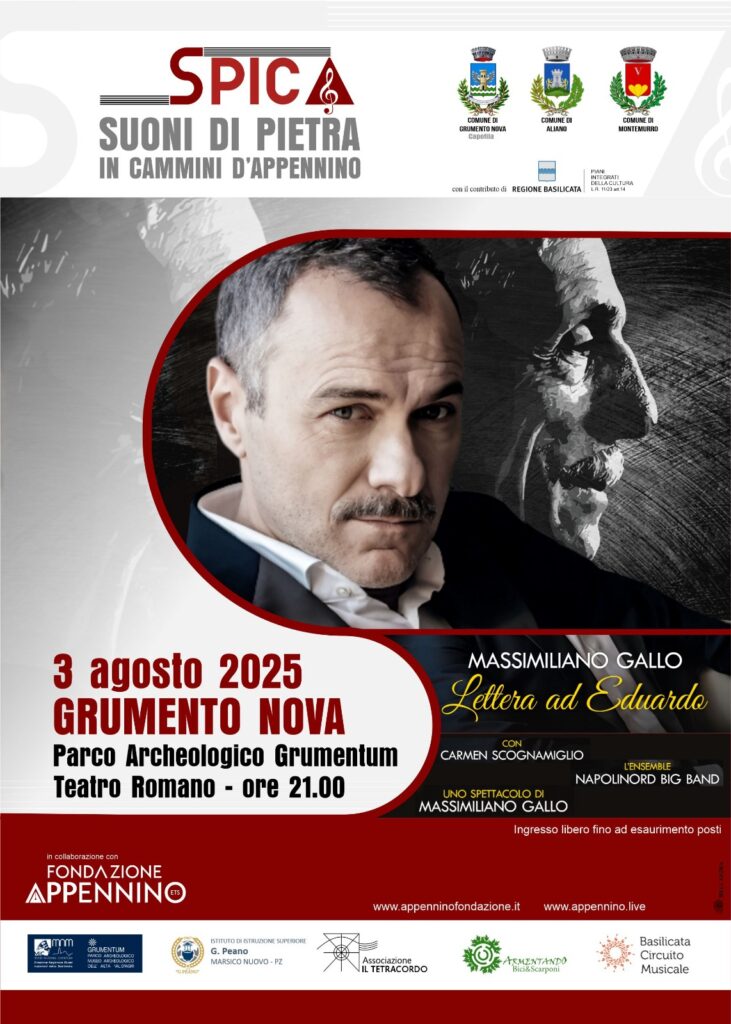 Spettacolo Lettera ad Eduardo nel Teatro Romano di Grumentum con Carmen Scognamiglio e Napolinord Big Band, omaggio a Eduardo De Filippo.