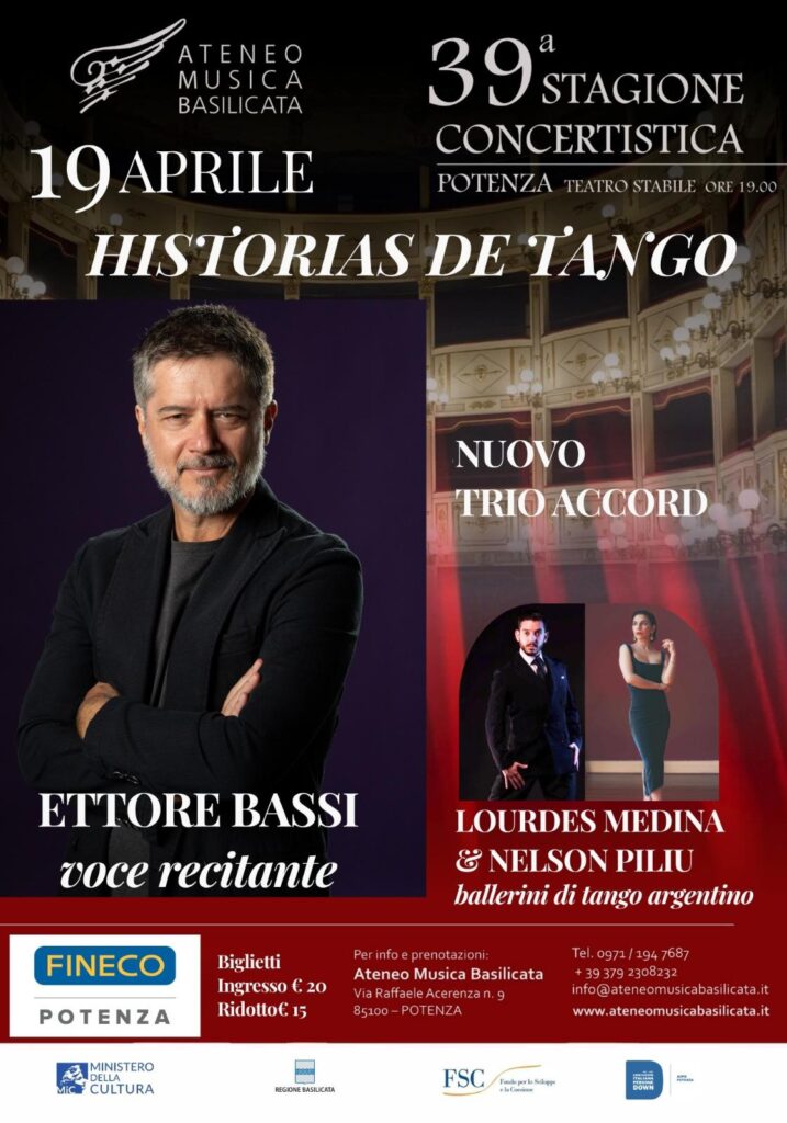 Locandina ufficiale dello spettacolo Historias de tango che si terrà a Potenza presso il teatro F. Stabile alle ore 19.00 il 19 aprile