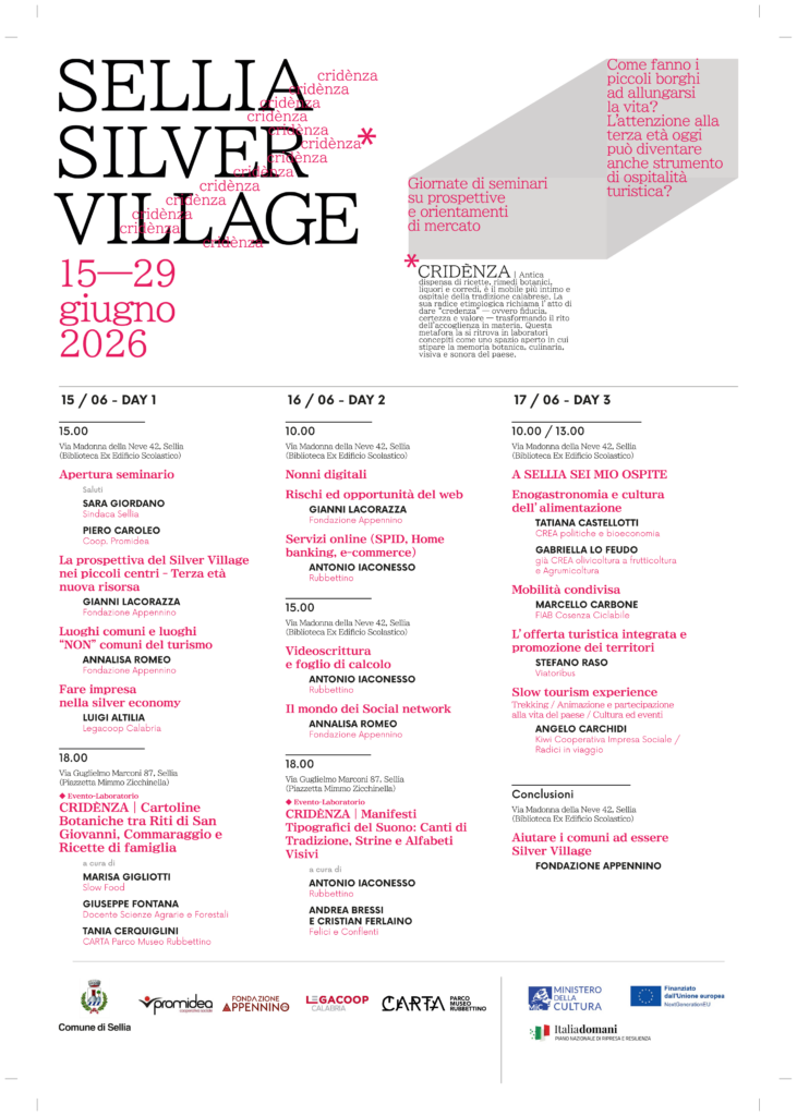 Locandina ufficiale di Sellia Silver Village che si terrà dal 15 al 17 giugno nella sede della Biblioteca in via Madonna delle Nevi 42