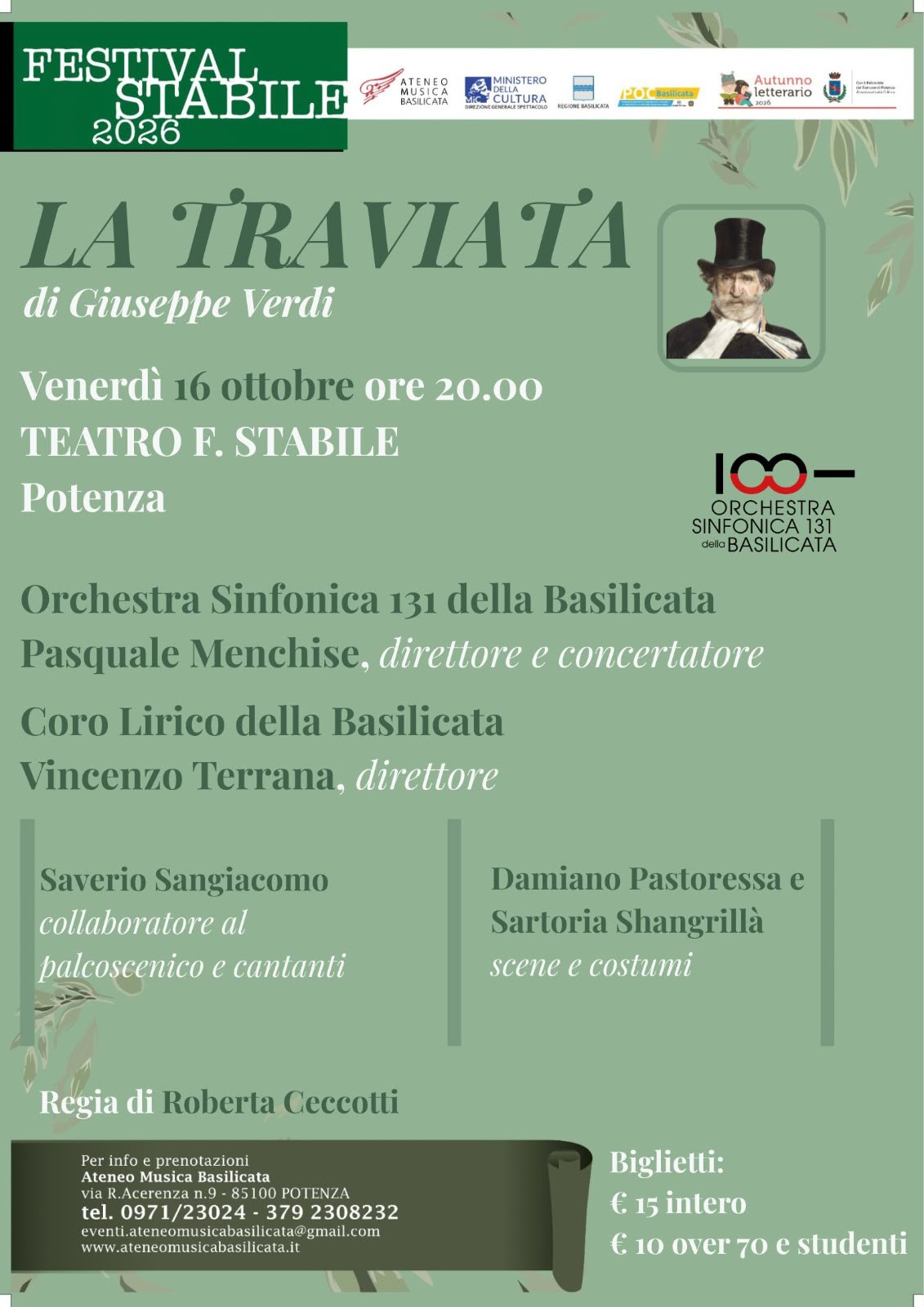 “La Traviata” di Giuseppe Verdi il 16 ottobre a Potenza